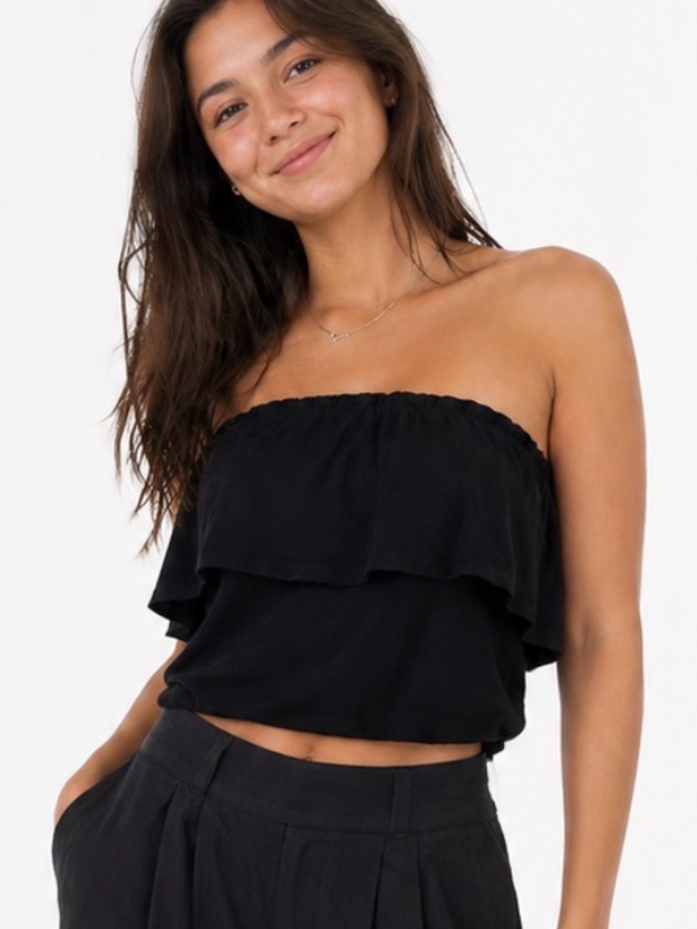 Abercrombie & Fitch Black Strapless Ruffle Crop Top